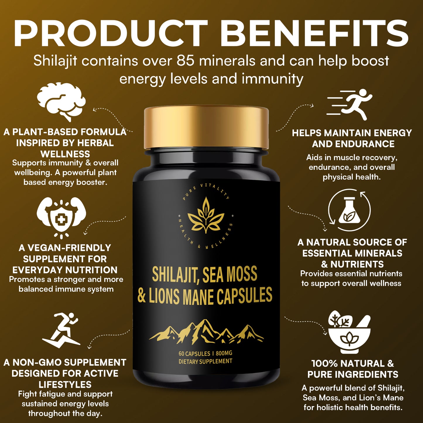 Shilajit, Sea Moss & Lions Mane Capsules – A Natural Plant-Based Food Supplement