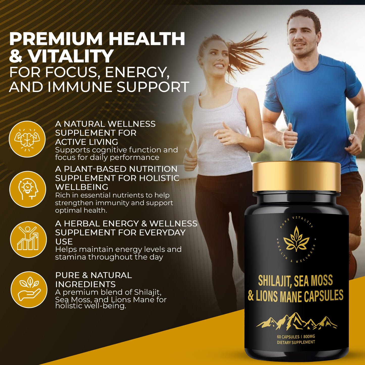 Shilajit, Sea Moss & Lions Mane Capsules – A Natural Plant-Based Food Supplement