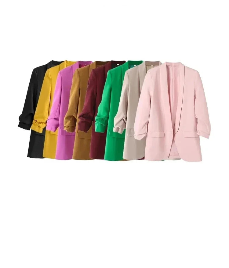 Ava Tailored Blazer – Bold Colour Statement Suit Jacket with Pleated Sleeves