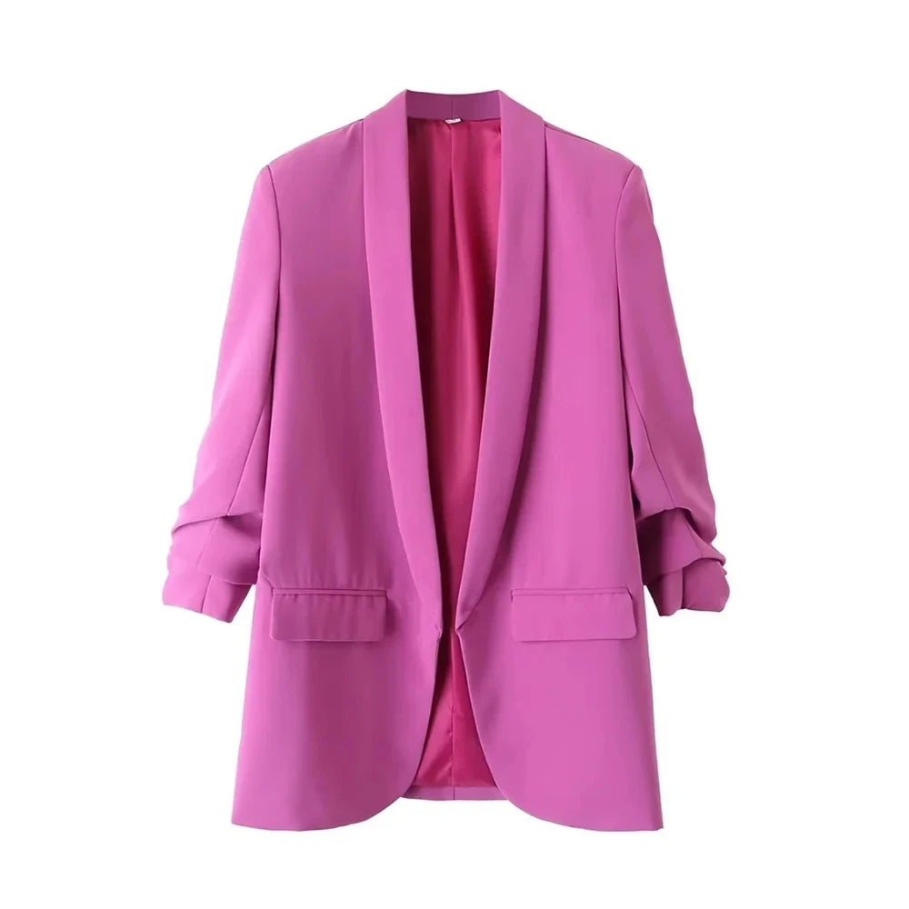 Ava Tailored Blazer – Bold Colour Statement Suit Jacket with Pleated Sleeves