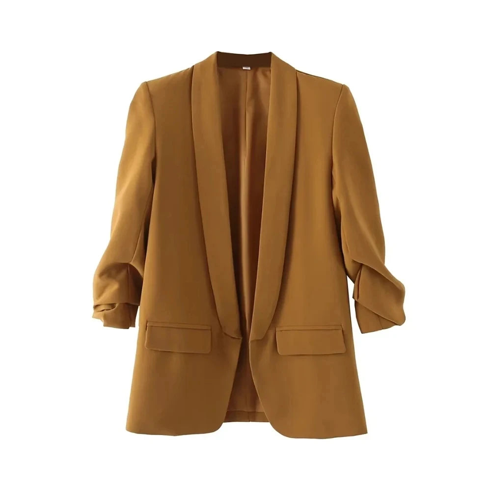 Ava Tailored Blazer – Bold Colour Statement Suit Jacket with Pleated Sleeves