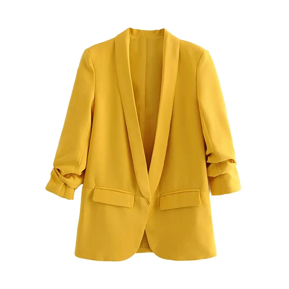 Ava Tailored Blazer – Bold Colour Statement Suit Jacket with Pleated Sleeves
