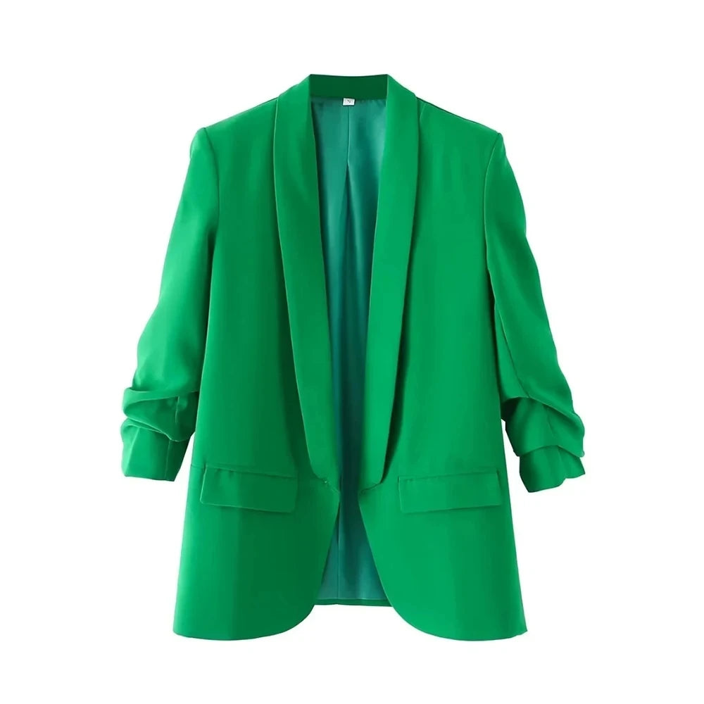 Ava Tailored Blazer – Bold Colour Statement Suit Jacket with Pleated Sleeves