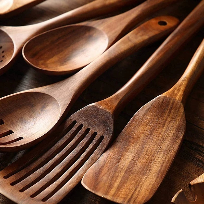 Natural Wooden Cooking Utensils Set – 7-Piece Spoon and Spatula Set