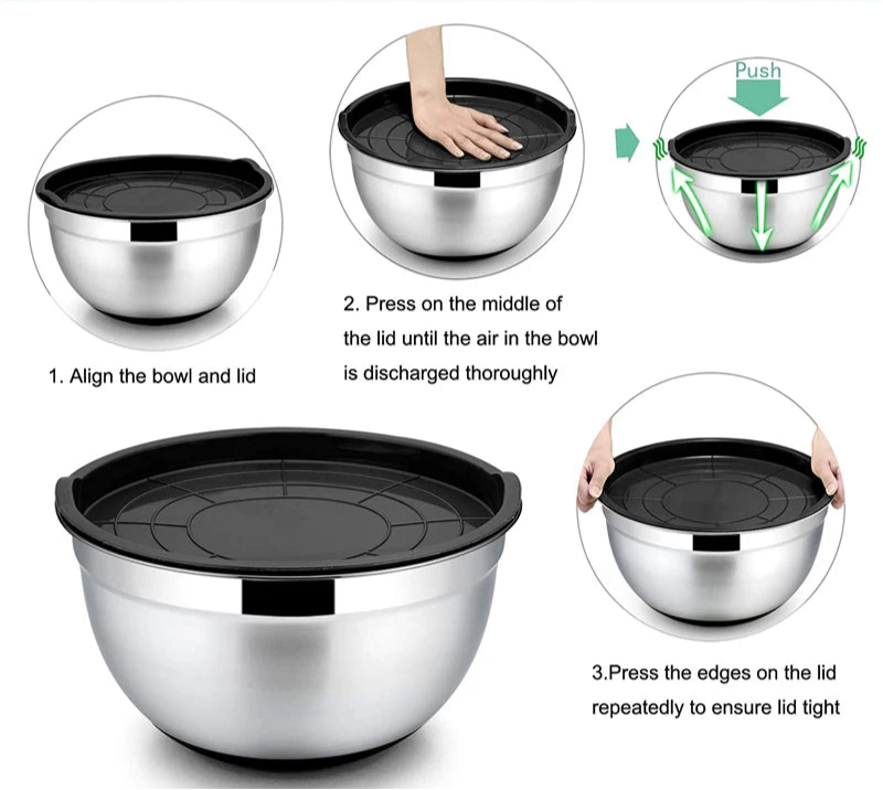 Stainless Steel Mixing Bowls with Airtight Lids – 6-Piece Nesting Bowl Set for Baking, Cooking & Food Storage