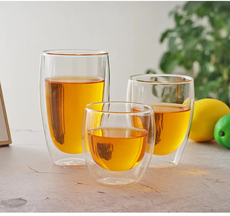 Double Glass Wall Heat Insulated Cup - Tea, Coffee, Espresso Glass Set - Various Sizes