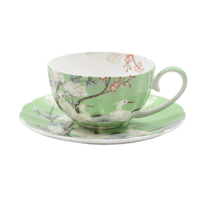 Blossom Crane Cup and Saucer Set – Ceramic Tea Set