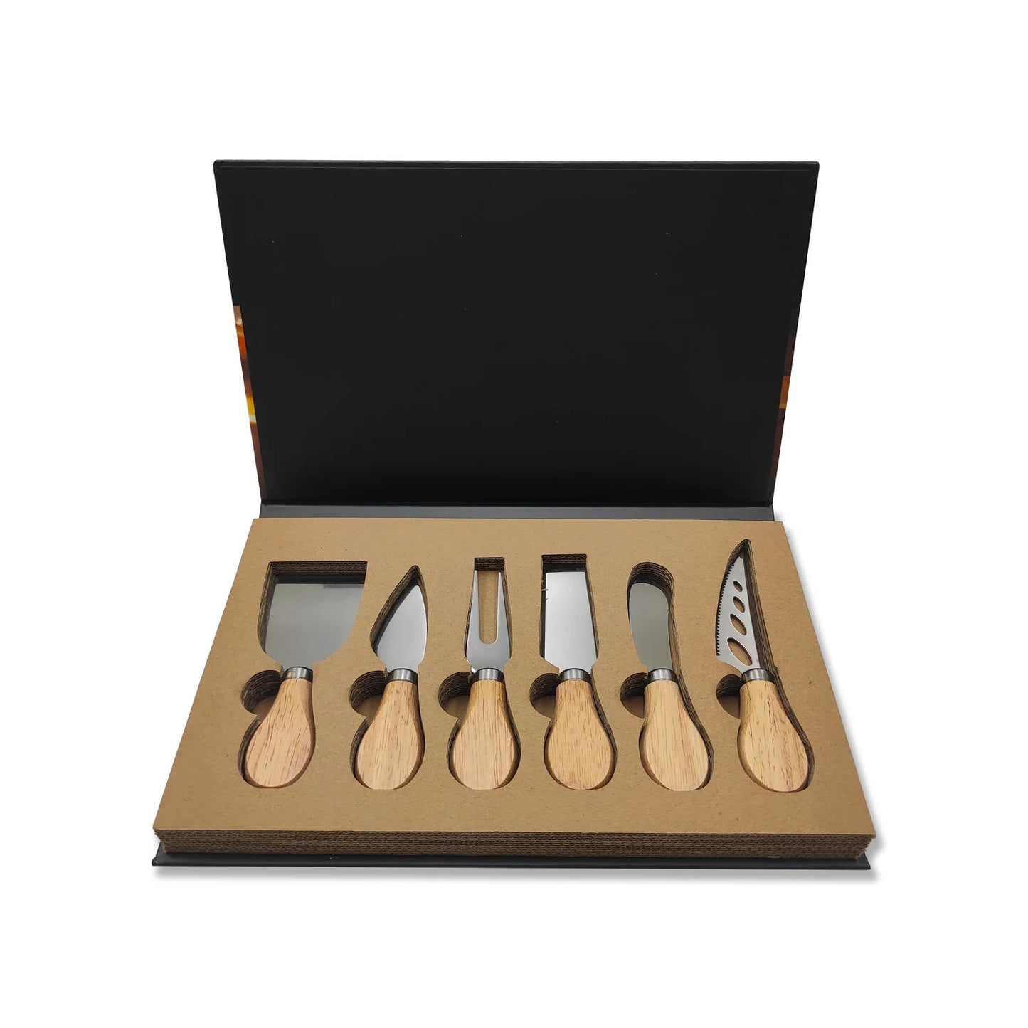 6 Piece Stainless Steel Cheese Knife Set with Walnut Handles – Cheese Board Utensils in Gift Box