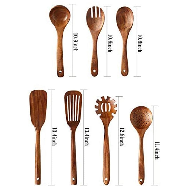 Natural Wooden Cooking Utensils Set – 7-Piece Spoon and Spatula Set