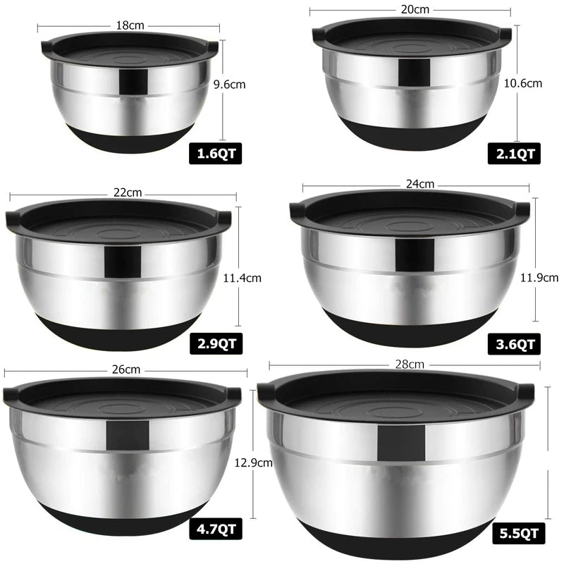 Stainless Steel Mixing Bowls with Airtight Lids – 6-Piece Nesting Bowl Set for Baking, Cooking & Food Storage