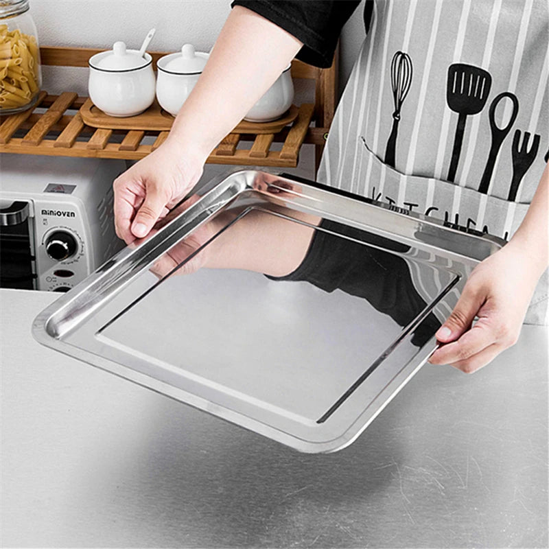 Stainless Steel Square Baking Tray – Heavy Duty Oven Roasting Pan