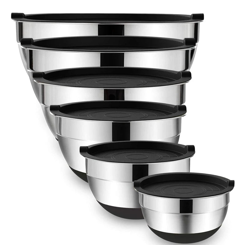 Stainless Steel Mixing Bowls with Airtight Lids – 6-Piece Nesting Bowl Set for Baking, Cooking & Food Storage