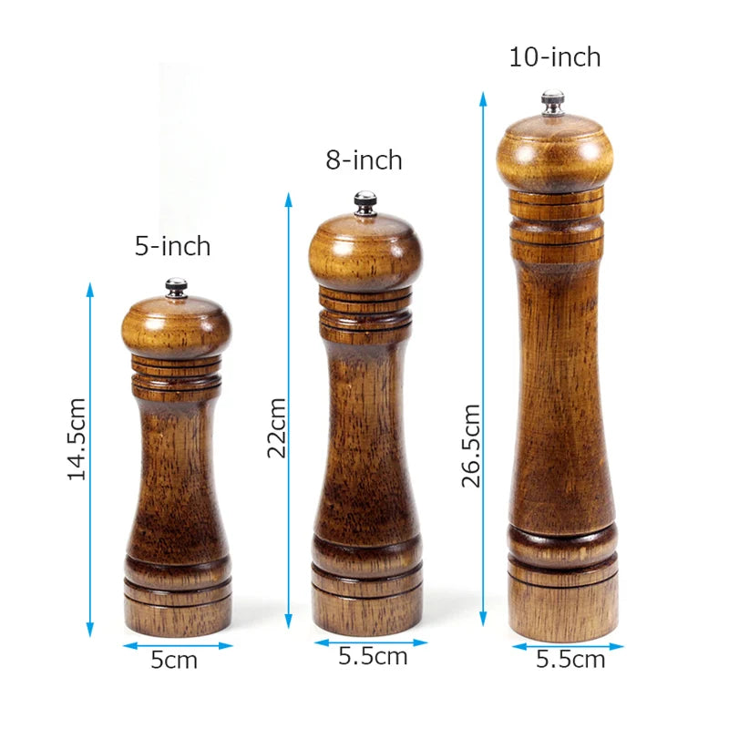 Wooden Pepper Grinder Set – 5/8/10 Inch Manual Mill with Ceramic Rotor