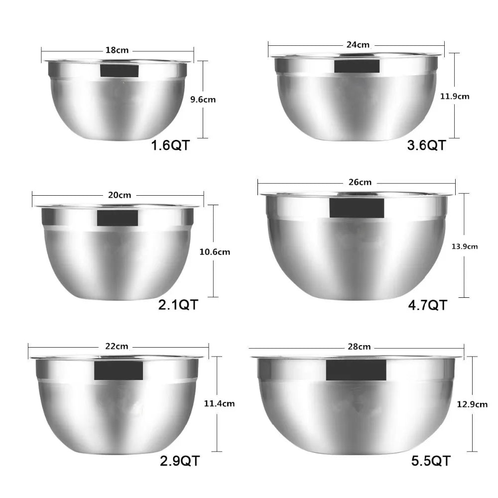 Stainless Steel Mixing Bowls Set of 6 or Single – Non-Slip Nesting Salad, Baking & Cooking Bowls for Kitchen