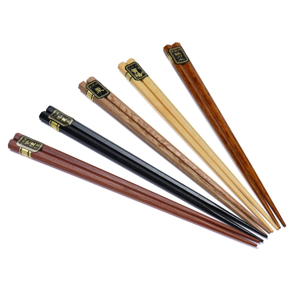 Reusable Wooden Chopsticks – Set of 5 Classic Japanese-Style Chopsticks for Sushi, Noodles & Everyday Dining