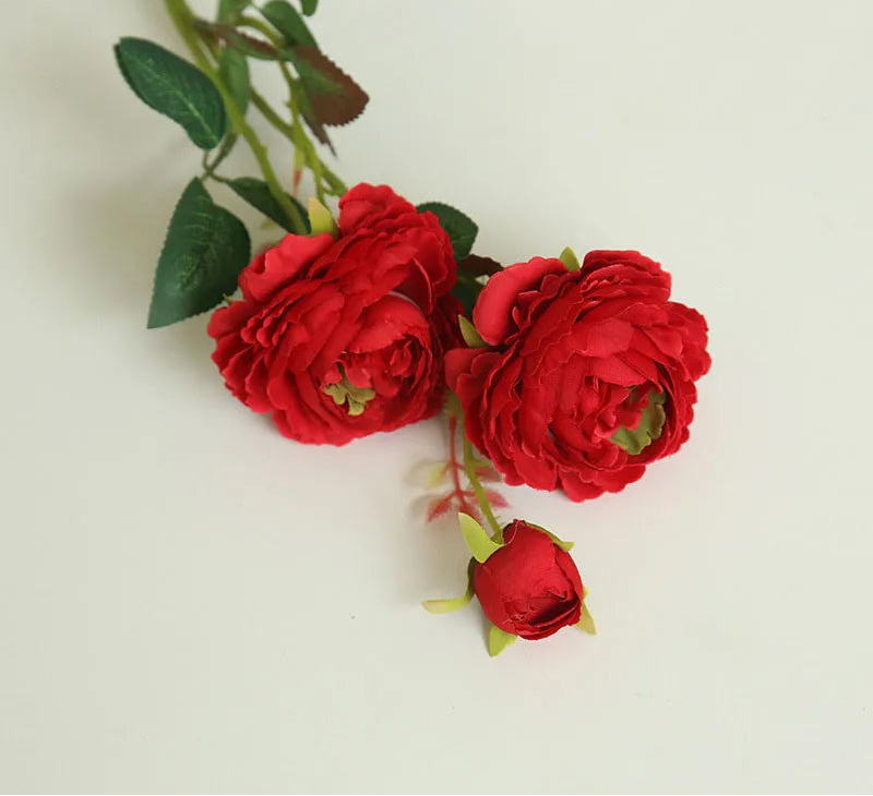 Peonia Faux Peony Flower Stem – Two Bloom Peony with Bud 60cm Decorative Flower Stem