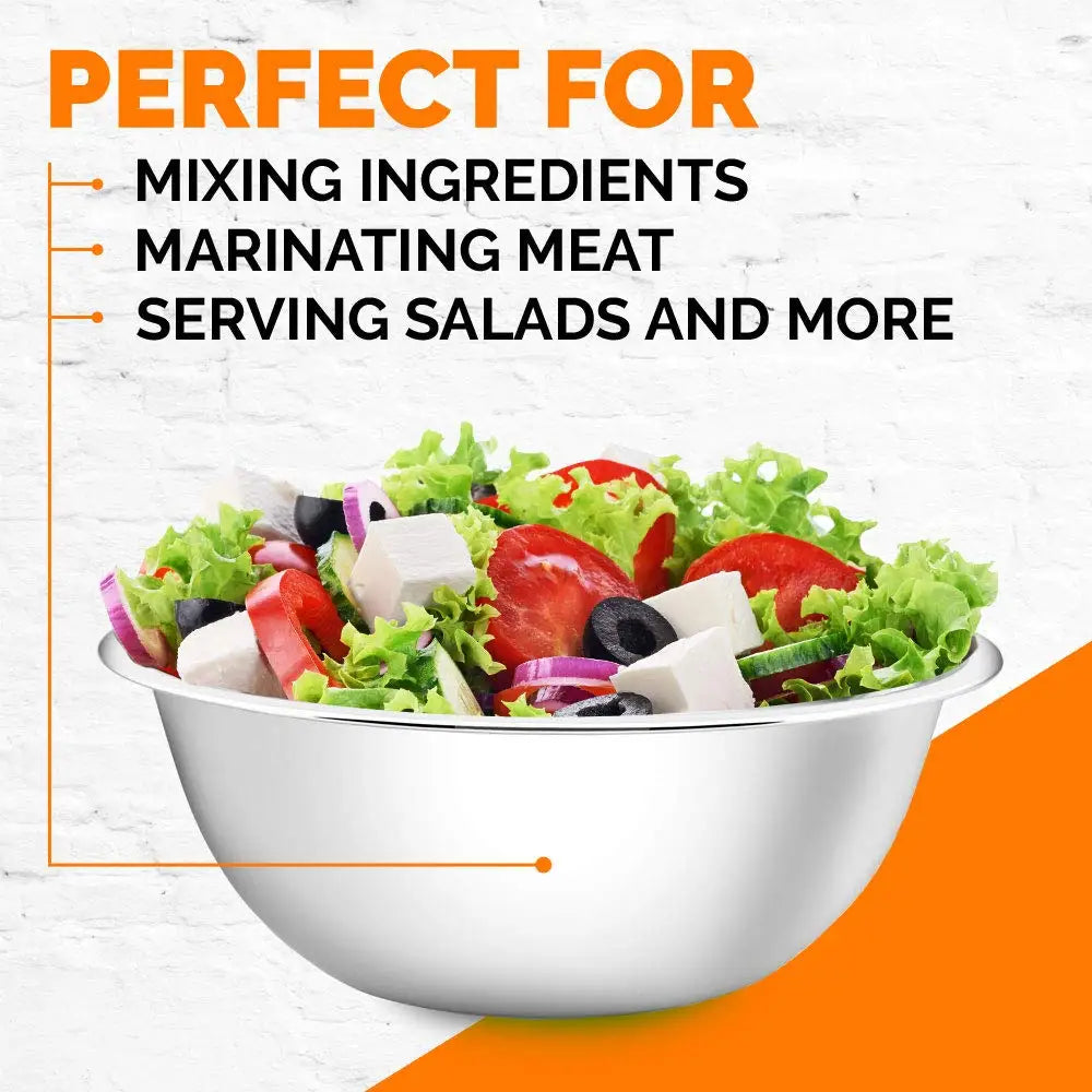 Stainless Steel Mixing Bowls Set of 6 or Single – Non-Slip Nesting Salad, Baking & Cooking Bowls for Kitchen