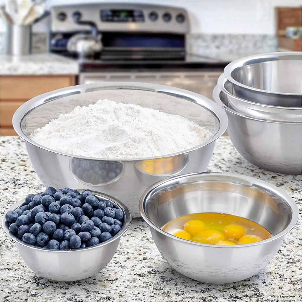 Stainless Steel Mixing Bowls Set of 6 or Single – Non-Slip Nesting Salad, Baking & Cooking Bowls for Kitchen