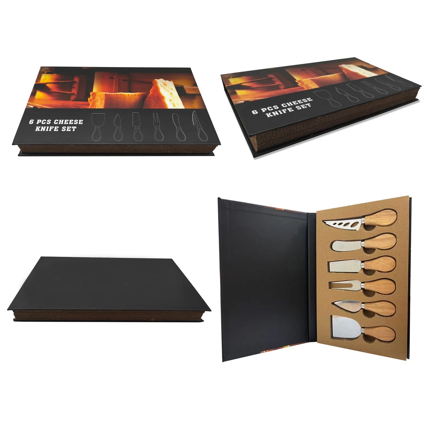 6 Piece Stainless Steel Cheese Knife Set with Walnut Handles – Cheese Board Utensils in Gift Box