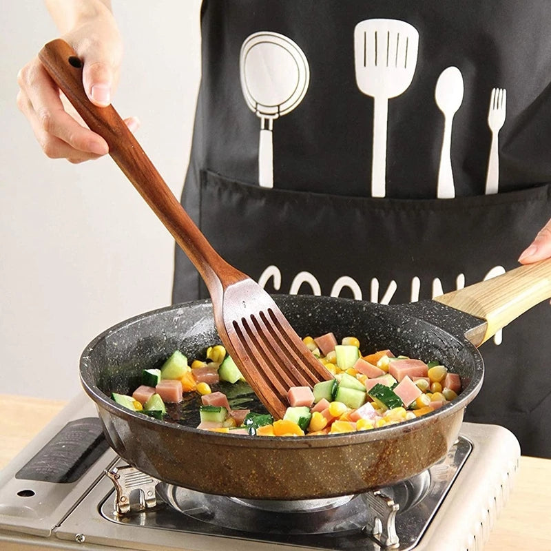 Natural Wooden Cooking Utensils Set – 7-Piece Spoon and Spatula Set