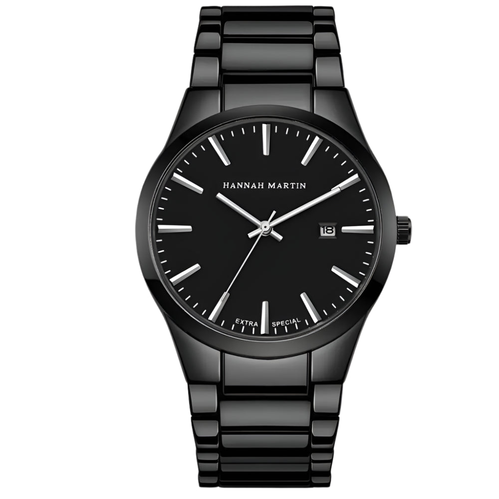 Men's Minimalist Stainless-Steel Watch - Black and Silver Luxury Timepiece