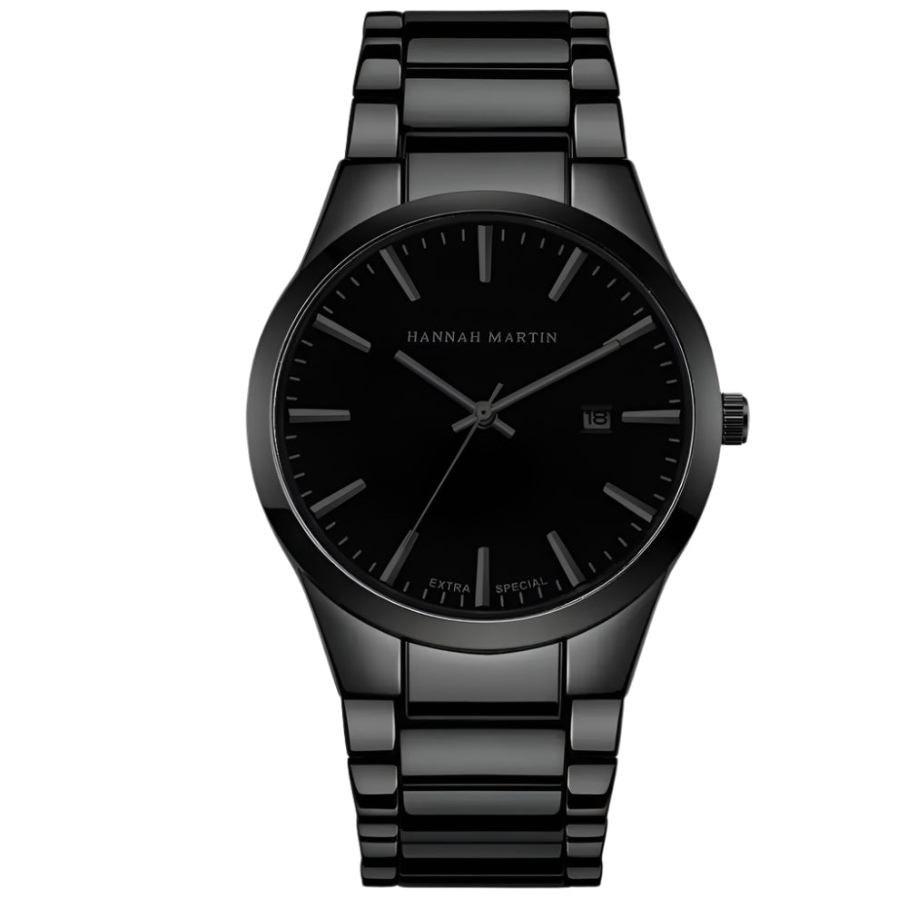 Men's Minimalist Stainless-Steel Watch - Black and Silver Luxury Timepiece