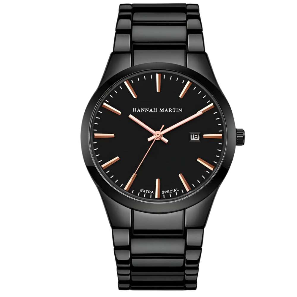 Men's Minimalist Stainless-Steel Watch - Black and Silver Luxury Timepiece