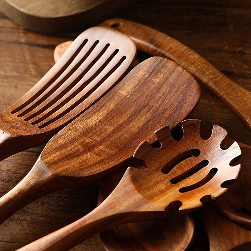 Natural Wooden Cooking Utensils Set – 7-Piece Spoon and Spatula Set