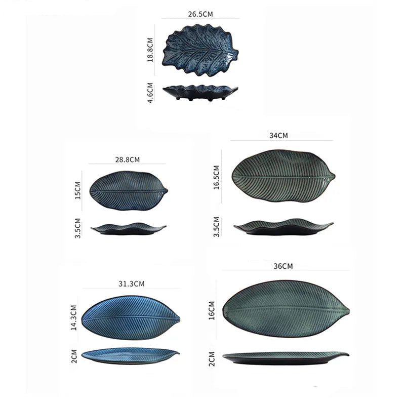 Kurohana Textured Leaf Ceramic Serving Plates – Sushi Plates, Dinnerware, Large Serving Platters
