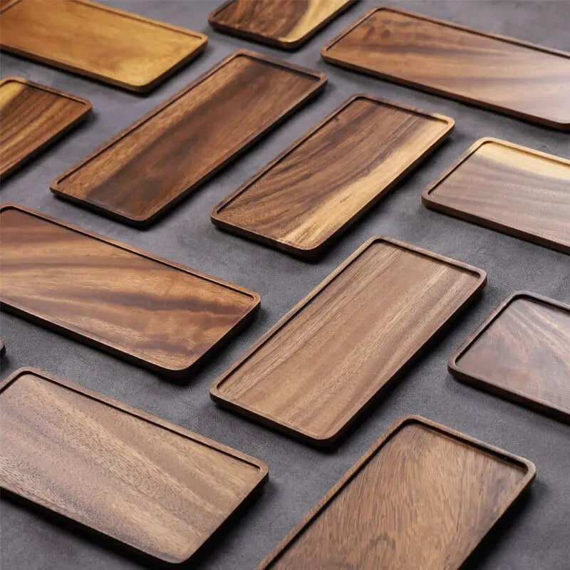 Natural Walnut Wooden Serving Tray – Rectangular Tea, Coffee, Snack & Food Storage Plate