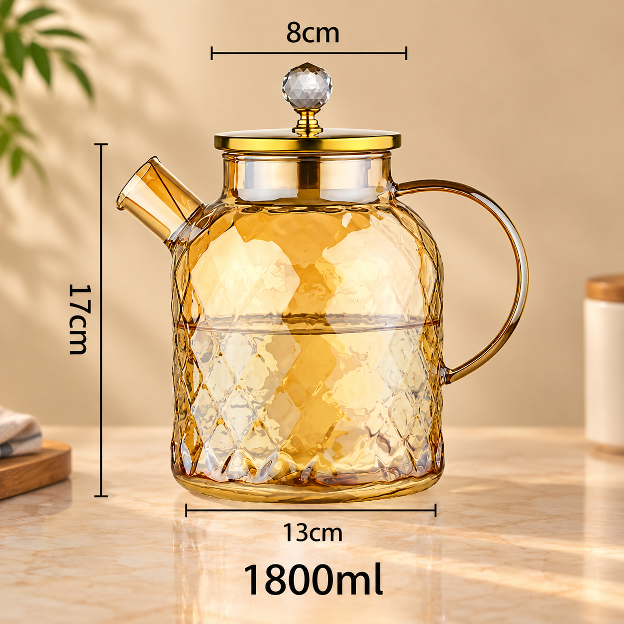 Auric Diamond Glass Jug – Heat-Resistant Tea & Water Pitcher