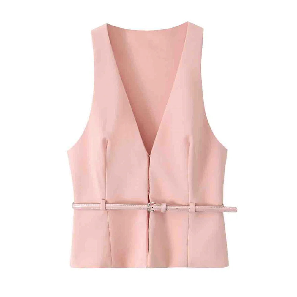 Lila Belted Sleeveless Waistcoat & Shorts Co-Ord Set - Stylish Daywear & Occasionwear