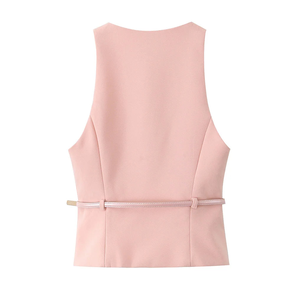 Lila Belted Sleeveless Waistcoat & Shorts Co-Ord Set - Stylish Daywear & Occasionwear