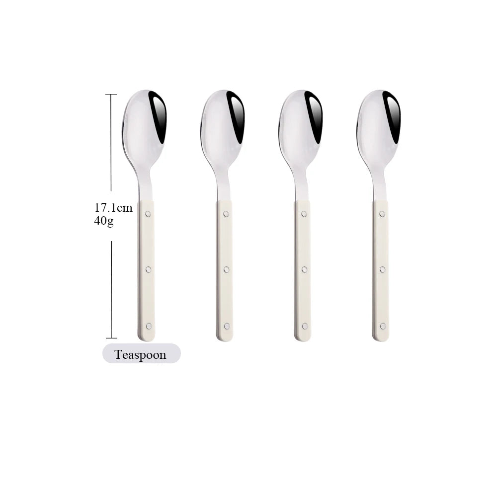 Green/ White Handle Stainless Steel Cutlery Set – 16-Piece Flatware with Forks, Knives & Spoons for Everyday Dining