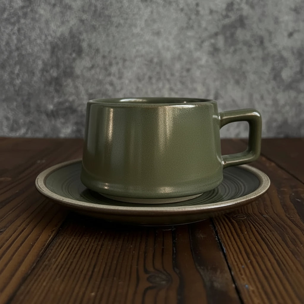 Cavella Patterned Tea and Coffee Cup Set – Textured Ceramic Cup and Saucer 250ml
