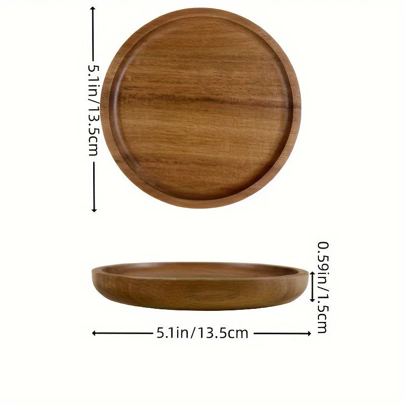 Acacia Wooden Serving Tray – Natural Solid Wood Snack & Food Platter for Coffee, Tea & Appetisers
