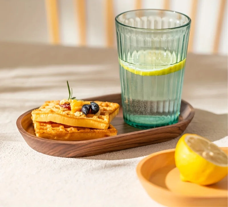 Solid Wood Oval Serving Tray – Natural Wooden Snack Plate for Dessert, Fruit or Drinks