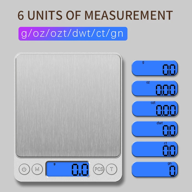 Digital Scale – 6 Unit Precision Food & Jewellery Weighing Scale with Backlit LCD Display