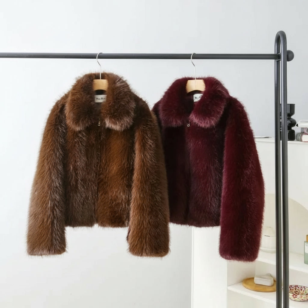 Velanna Plush Faux Fur Cropped Jacket – Women’s Luxury Winter Coat for Daywear & Partywear