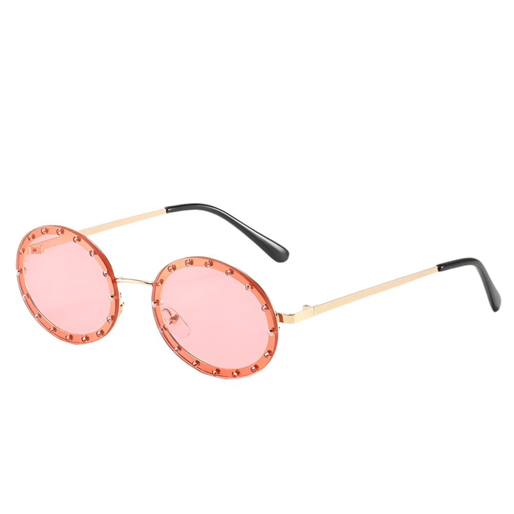 Celeste Round Black Studded Sunglasses – Retro UV Protection Festival Shades for Women
