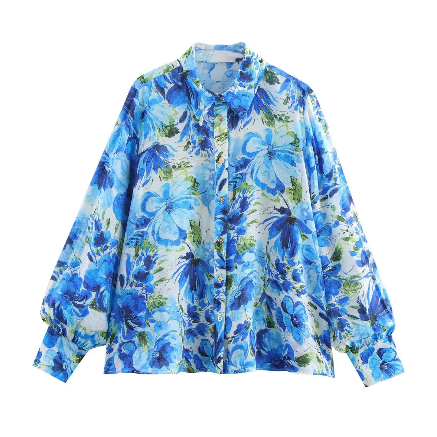 Arietta Floral Print Blouse – Long Sleeve Lightweight Shirt in Pink or Blue