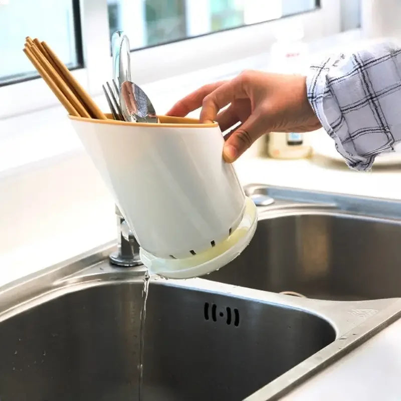 Utensil Holder with Draining Base – Large Cutlery Organiser for Kitchen Spoons, Forks & Knives