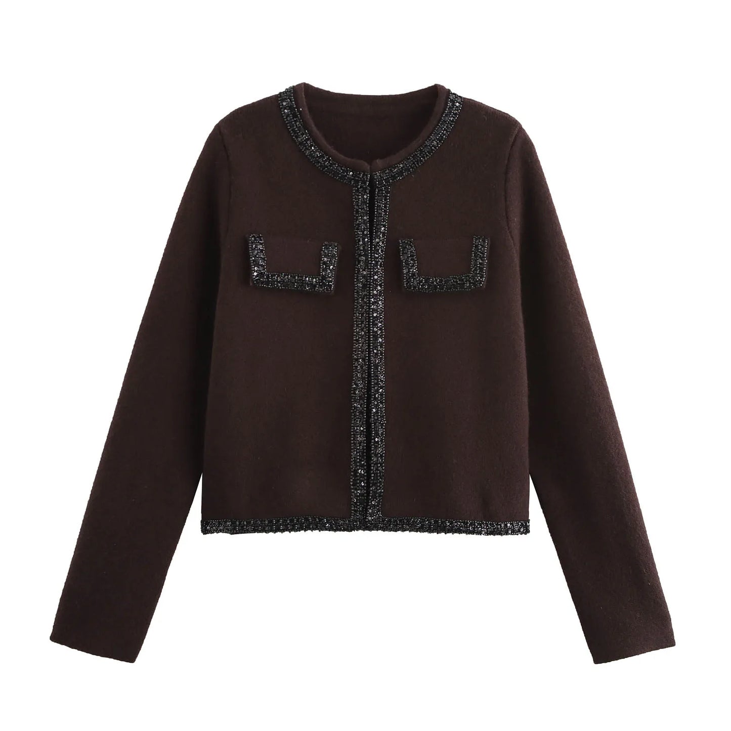 Sequin Trim Cropped Cardigan