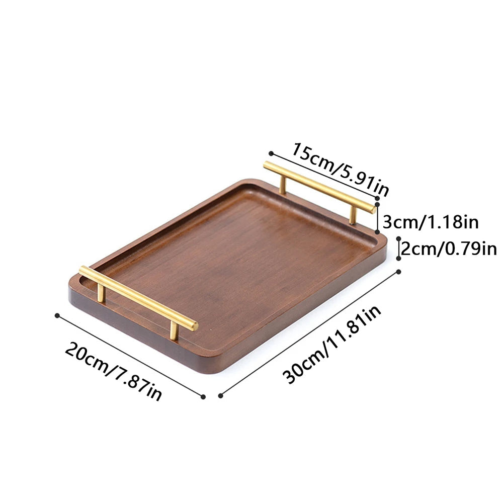 Wooden Serving Tray with Raised Edges – Rectangular Decorative Tea & Food Tray for Kitchen or Living Room