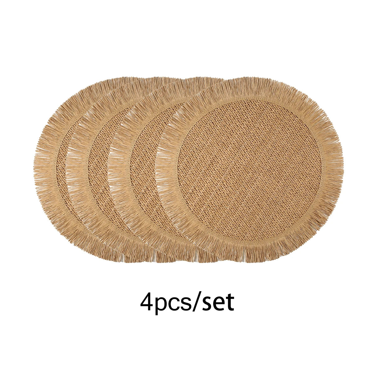 Boho Woven Fringe Placemat – Rustic Round Dining Mat for Indoor & Outdoor Table Settings