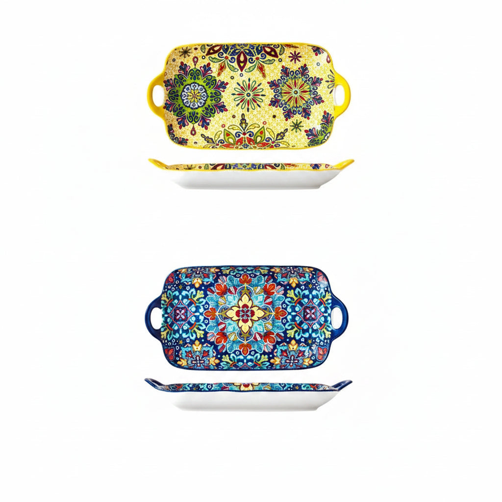 Calvero Ceramic Serving Tray – Rectangular Dish with Handles