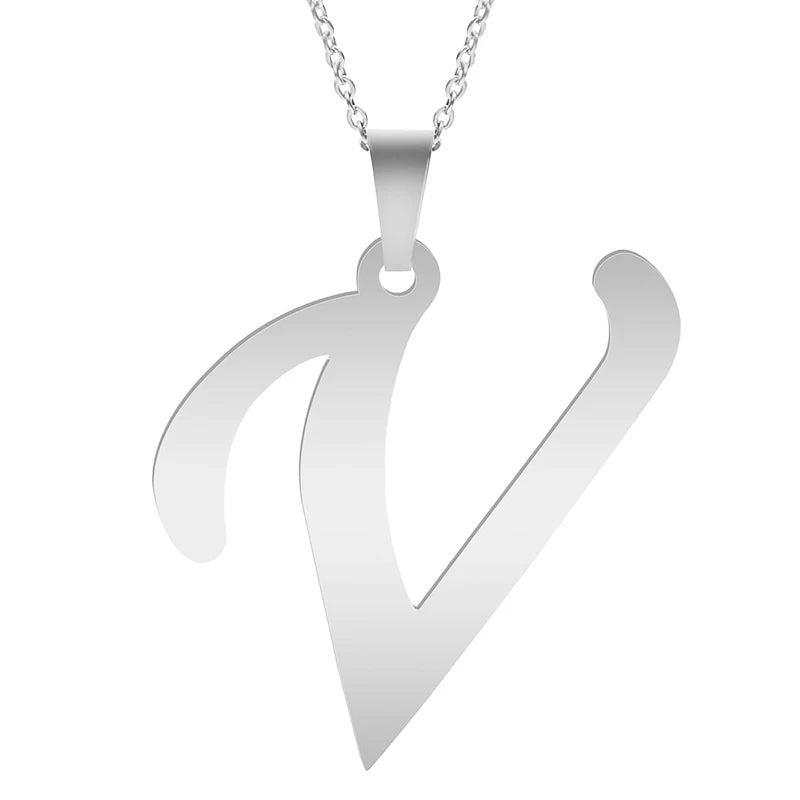 Stainless Steel Initial Necklace – Alphabet Letter Pendant Chain for Women and Men
