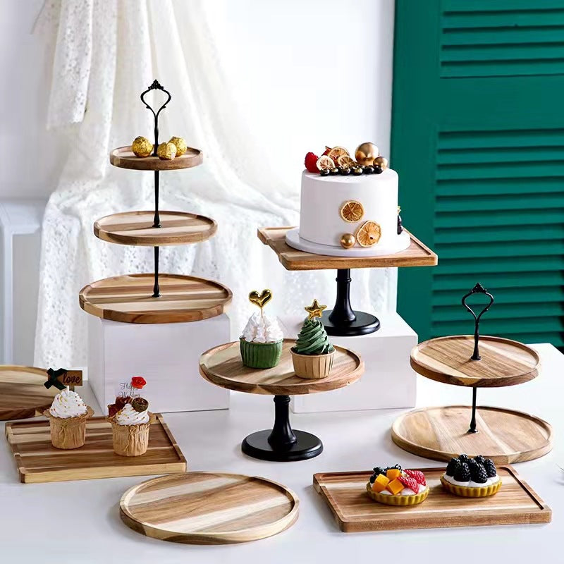 Wooden Tiered Cake Stand – 2 or 3 Tier Round Dessert Display Tray for Afternoon Tea, Wedding or Party