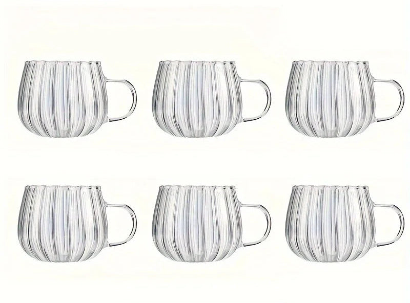 Ribbed Glass Tea & Coffee Mug – Clear Glass Cups with Handle