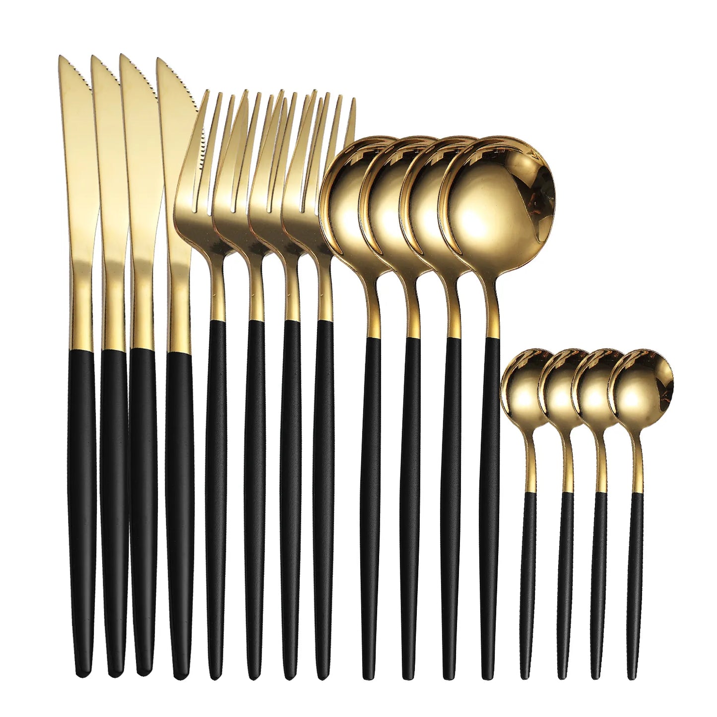 16 Piece Stainless Steel Cutlery Set – Black, Silver, Gold, Rose Gold & Multicolour Options